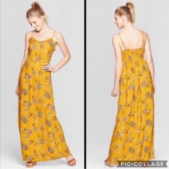 Xhilaration Dresses & Skirts - *NWT Mustard Yellow Floral Maxi Dress size Large Xhilaration; fall family photos